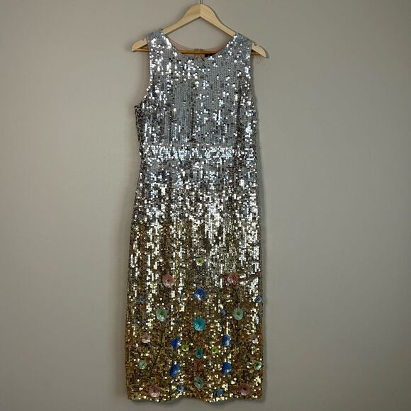 Mac Duggal Floral Skirt Sequin Midi Length Dress Style 10691 Size 10 - Picture 3 of 11